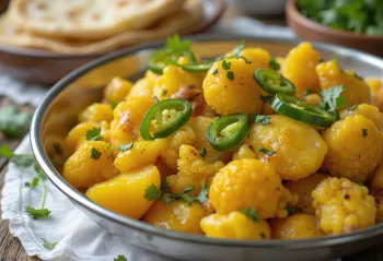Aloo gobi cu ardei iute, servit cu coriandru proaspăt