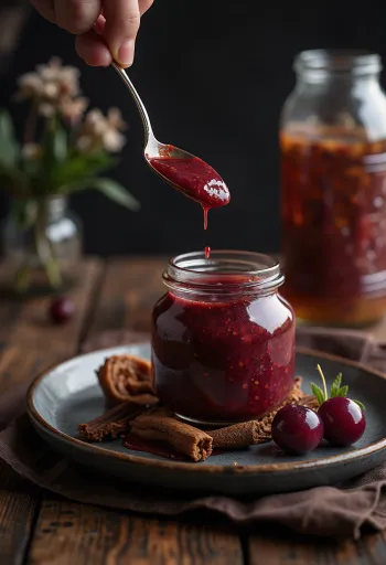 Sos de chili cu prune și scorțișoară servit