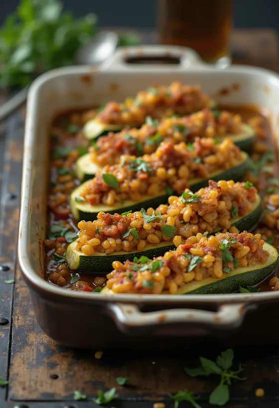 Dovlecei umpluți vegani, picanți, serviți