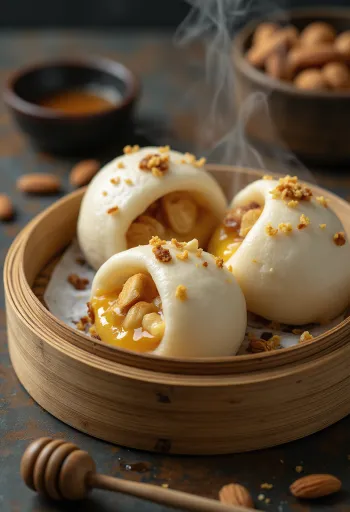 Bao bun cu miere și migdale servit