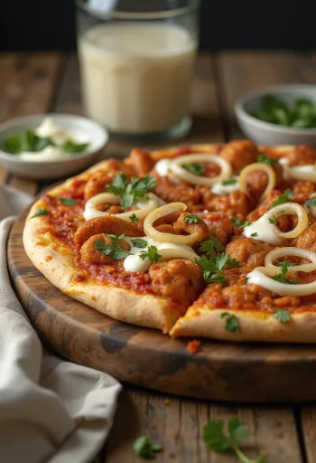Tandoori chicken pizza cu condimente indiene și coriandru