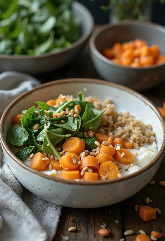 Buddha Bowl cu cremă picantă de țelină servit