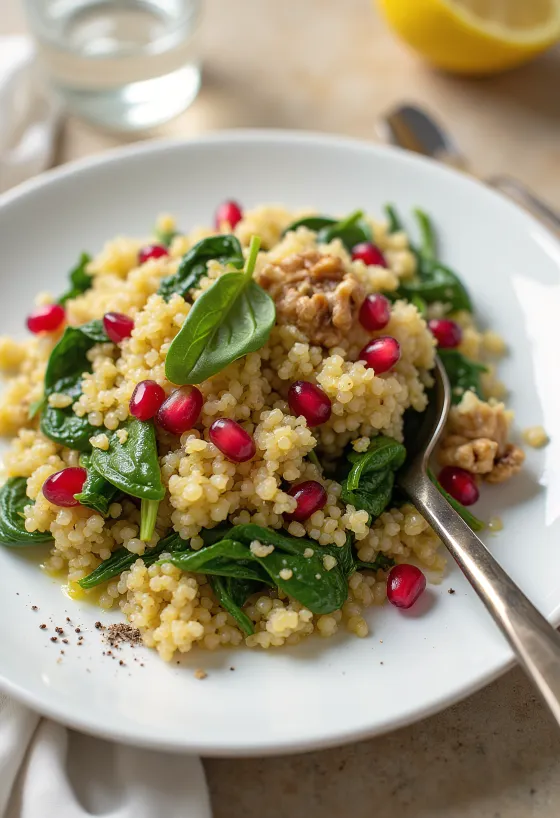 Salată de quinoa cu spanac și rodie