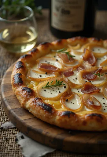 Tarte flambée cu smântână, ceapă și șuncă