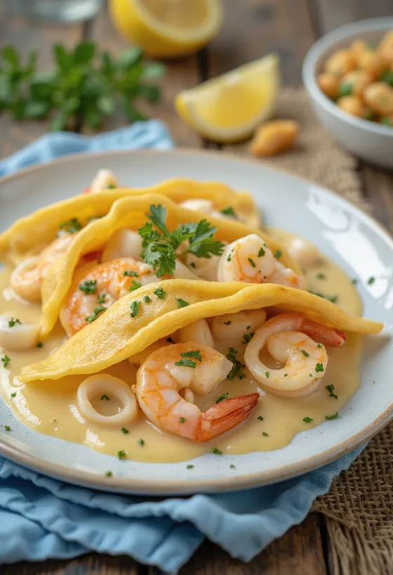 Clătite cu fructe de mare proaspăt coapte