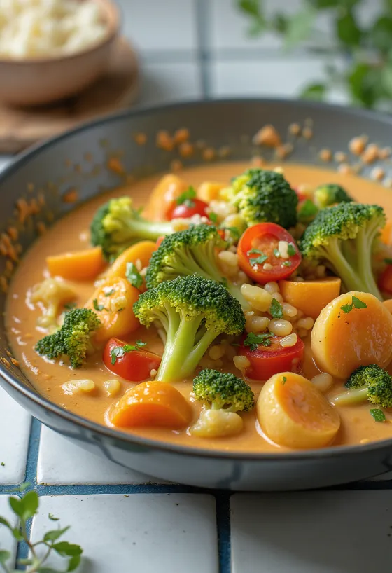 Wok de legume picante cu lapte de cocos servit