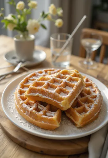 Gofre belgiene clasice servite cu zahăr pudră