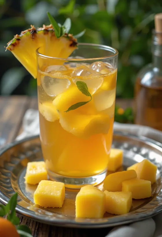 Ceai de fructe tropicale servit în pahar