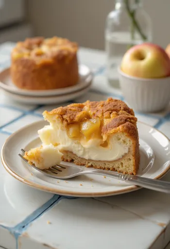 Tort de brânză de vaci cu mere și scorțișoară decorat cu mere și scorțișoară