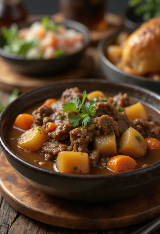 Estofado de carne servit în farfurie