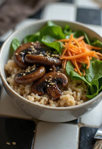 Buddha Bowl vegan cu ciuperci servit