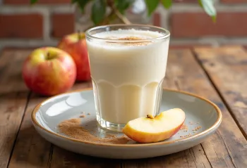 Kefir probiotic cu brânză de vaci și suc de mere servit proaspăt