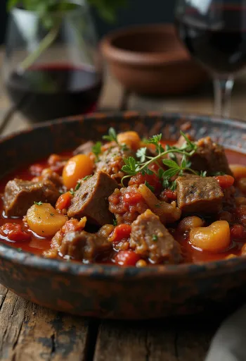 Stifado, tocană grecească de vită servită