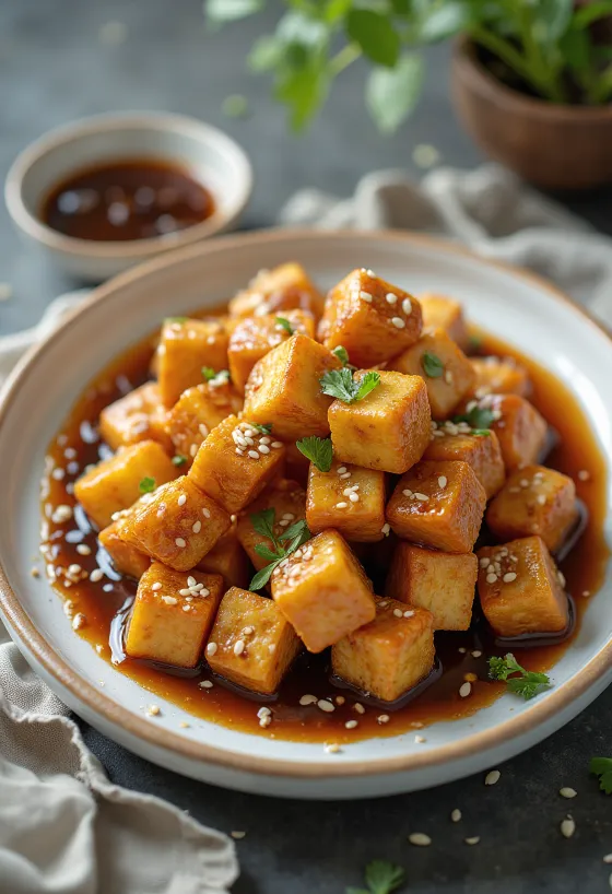 Tofu prăjit cu sos de usturoi