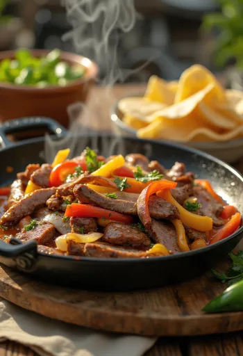 Fajita cu steak servită cu coriandru proaspăt și guacamole