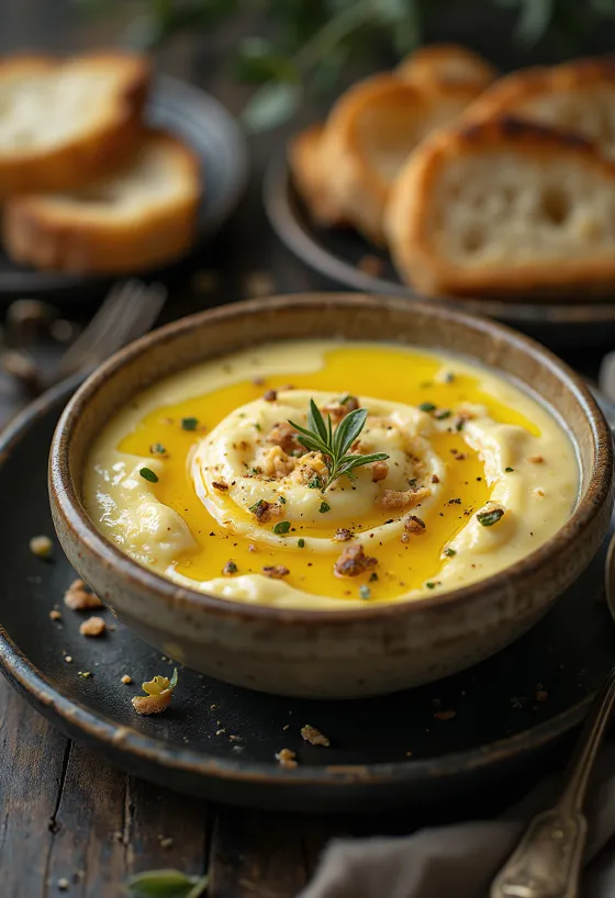 Salată de vinete cu textură fină și cremoasă, servită cu verdeață proaspătă și ulei de măsline