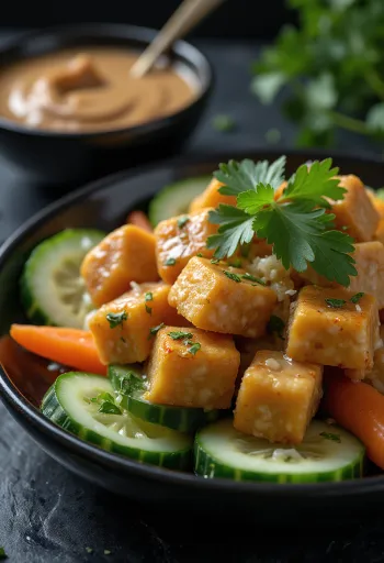 Gado-gado cu tofu și tempeh, legume crocante și sos de arahide