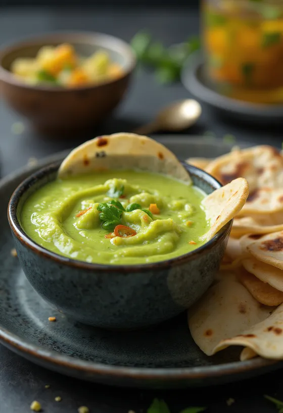 Chutney indian de mentă cu iaurt servit într-un bol mic
