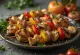 Kushiyaki yakitori frigărui mixte cu legume și carne, servite cu semințe de susan și ceapă verde proaspătă