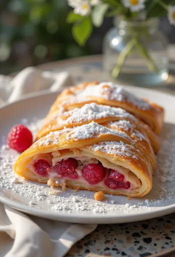 Ștrudel cu zmeură servit