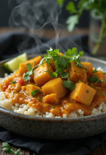 Curry de dovleac pe pat de quinoa