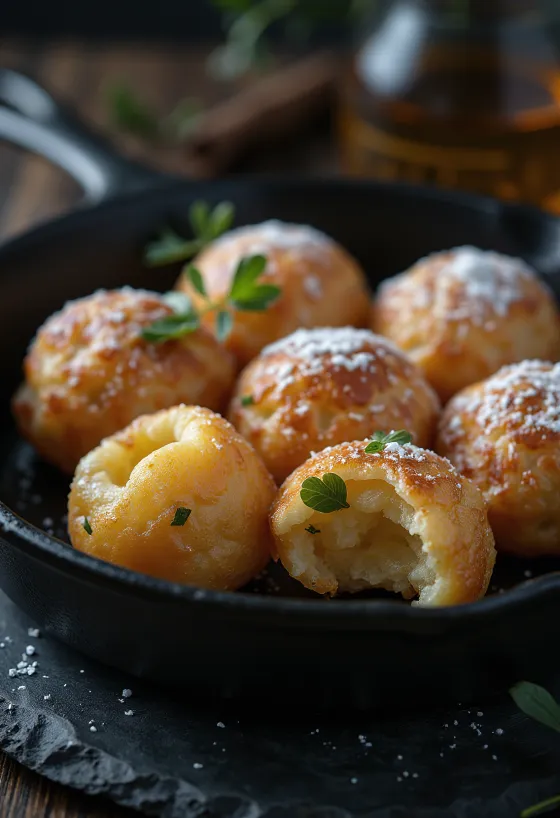Æbleskiver fără gluten, maro-auriu, cu interior moale și exterior crocant