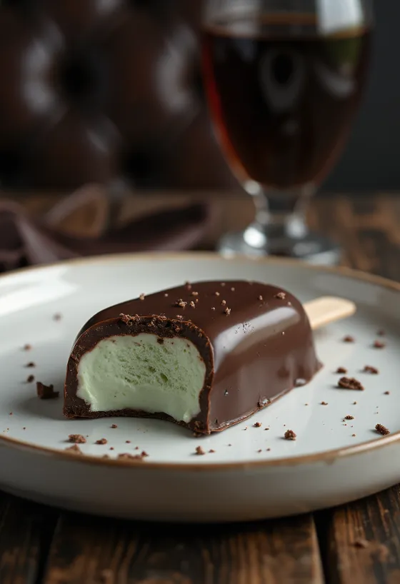 Înghețată Magnum Mint servită cu glazură de ciocolată