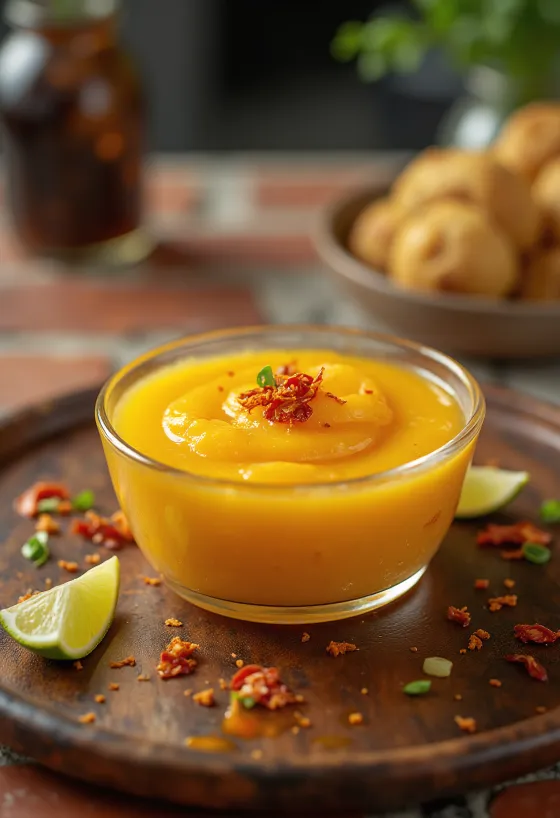 Sos de mango și lime servit lângă pui la grătar