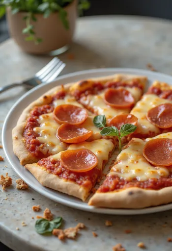 Pizza pepperoni vegană cu brânză și cârnați pe bază de plante