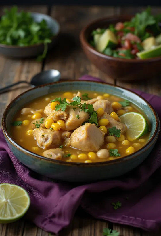 Caldillo cu pui, servit cu coriandru proaspăt