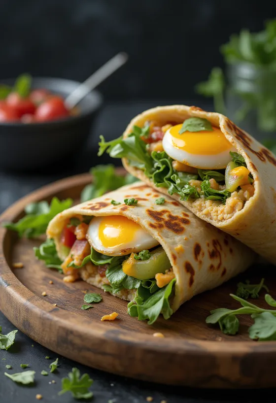 Wrap cu vinete la grătar cu legume proaspete și hummus