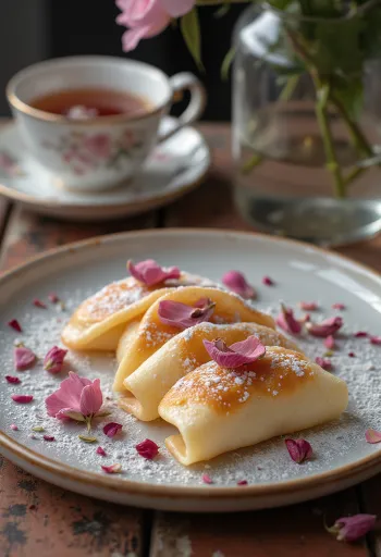 Clătite cu apă de trandafiri servite