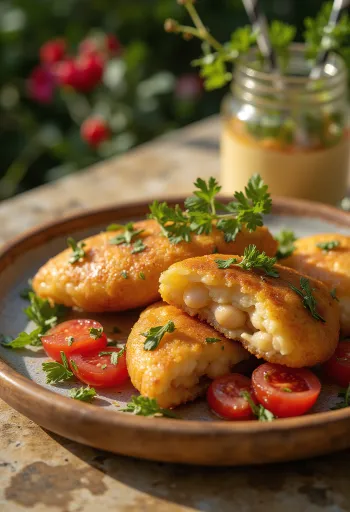 Acarajé cu vinegretă, decorat cu coriandru proaspăt