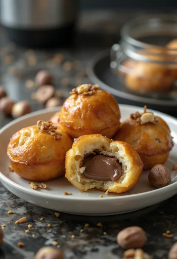 Æbleskiver umplute cu Nutella, coapte auriu, pudrate cu zahăr