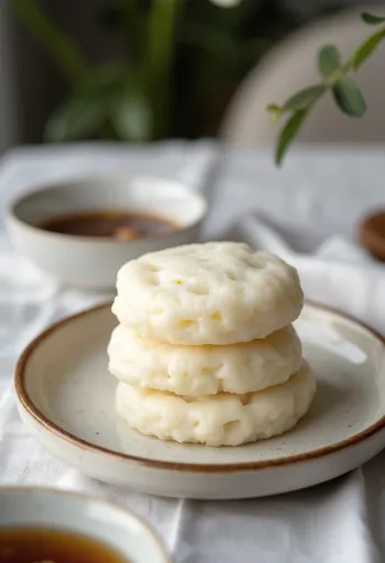 Idli cu orez, proaspăt preparat, servit