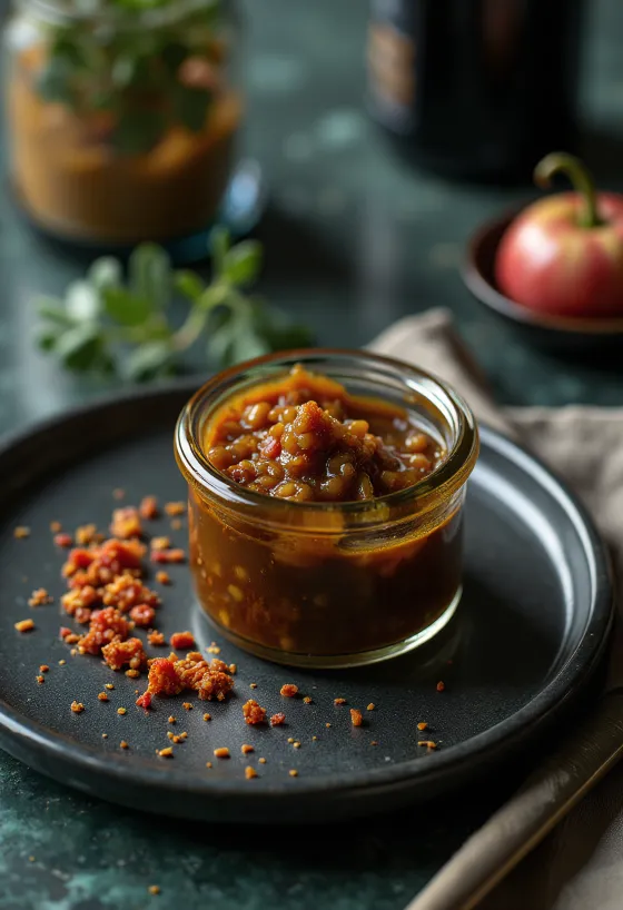Sos de oțet balsamic cu muștar și chili servit