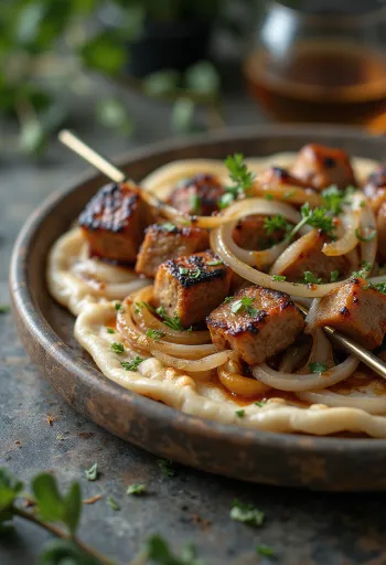 Frigărui de șașlâc servite cu legume la grătar