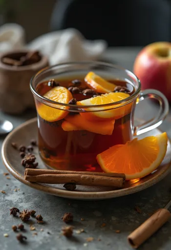 Ceai de mere cu portocale servit în pahar