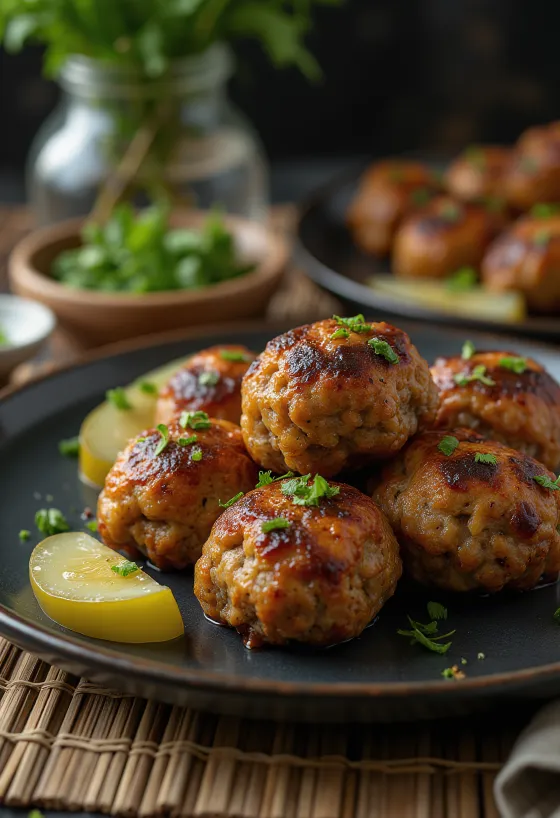 Frikadeller servit cu cartofi fierți și salată de varză