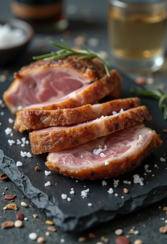 Secreto de porc iberic servit cu felii de lămâie și legume la grătar