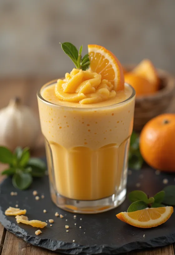 Smoothie cu mentă și portocale în pahar