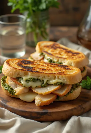 Panini cu pui, mozzarella și sos pesto, la grătar