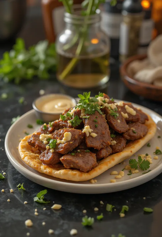 Shawarma cu carne de miel, legume proaspete și iaurt