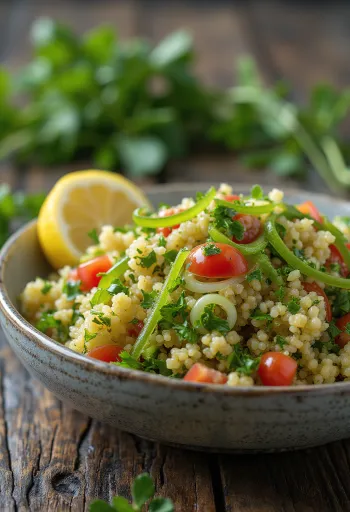 Salată Tabbouleh cu ceapă, amestec de mentă și pătrunjel