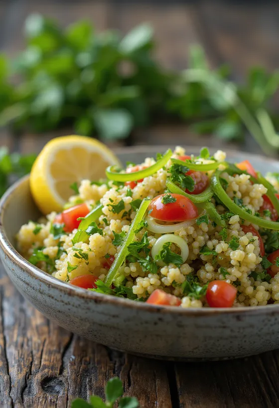 Salată Tabbouleh cu ceapă, amestec de mentă și pătrunjel