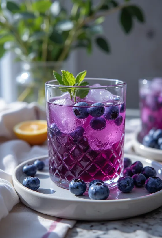 Ice tea cu afine servit în pahar