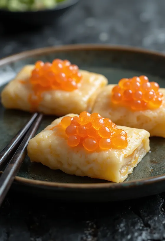 Tamagoyaki cu icre, omletă cu umplutură bogată de icre
