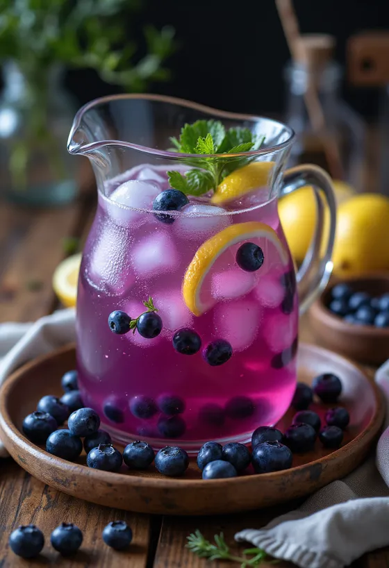 Limonadă cu afine servită în pahar