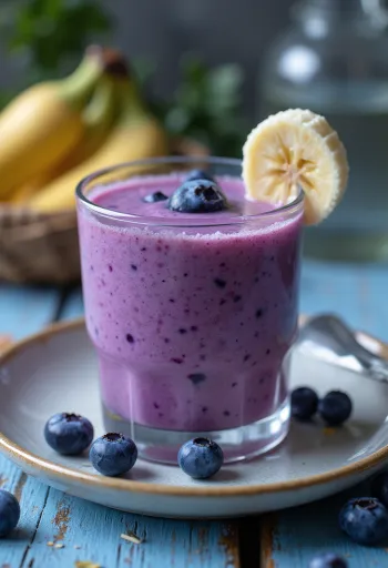 Smoothie cu afine servit în pahar