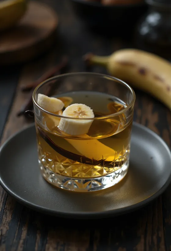 Lichior de banane servit în sticlă